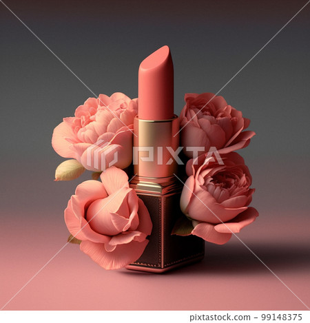 Pink lipstick in pink flowers. Pink lipstick in pink flowers. 99148375