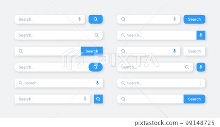 Various search bar templates. Internet browser engine with search box, address bar and text field. UI design, website interface element with web icons and push button. Vector illustration 99148725