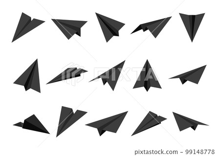 Realistic black handmade paper planes isolated on white background. Origami aircraft in flat style. Vector illustration. 99148778