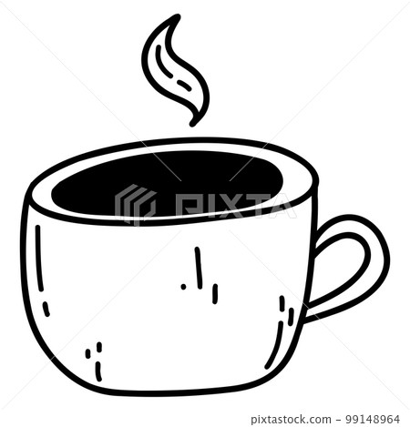 Hand drawn coffee mug icon. Doodle vector illustration of cup with coffee or tea with steam, cartoon design element 99148964