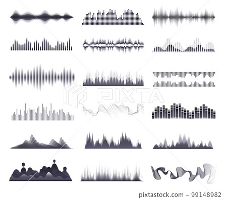 Sonic lines. Voice recordings soundwave or music spectrum waves, sound levels audio podcast and radio frequency equalizer, rhythm signals vector illustration 99148982