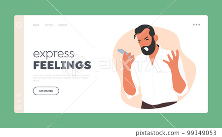 Angry Man Express Feelings Landing Page Template. Male Character Shouting while Speaking by Mobile Phone Angry Man Express Feelings Landing Page Template. Male Character Shouting while Speaking by Mobile Phone 99149053