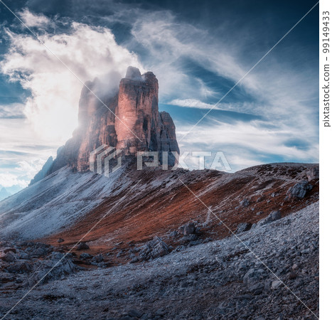 Mountain pass and blue sky with clouds at sunny day Mountain pass and blue sky with clouds at sunny day 99149433