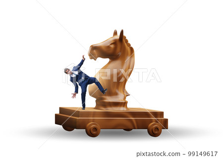 Businessman and trojan horse in trap concept Businessman and trojan horse in trap concept 99149617