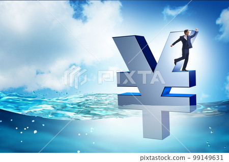 Concept of japanese yen sinking in the sea Concept of japanese yen sinking in the sea 99149631