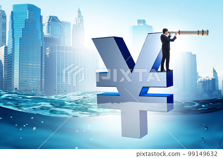 Concept of japanese yen sinking in the sea Concept of japanese yen sinking in the sea 99149632