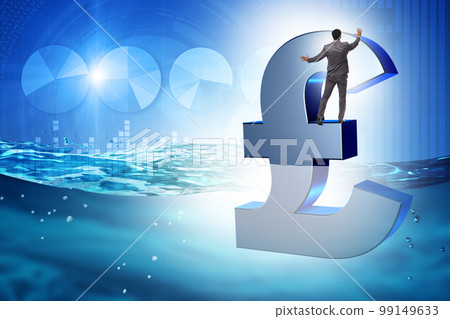 Concept of british poind sinking in the sea Concept of british poind sinking in the sea 99149633