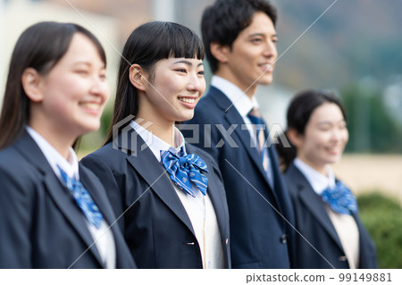 High school girls and boys lined up in the schoolyard 99149881