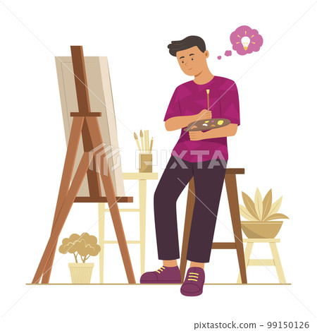 Man Painting and Thinking Good Idea Man Painting and Thinking Good Idea 99150126
