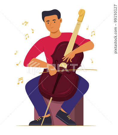 Musician Man Play Double Bass for Classical Music Concept Illustration 99150127