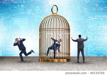 Business people and golden cage concept Business people and golden cage concept 99150708