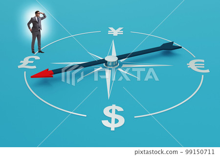 Businessman in currency trading concept with compass 99150711