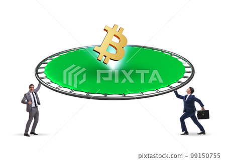 Monetary concept with cryptocurrency bouncing off the trampoline 99150755