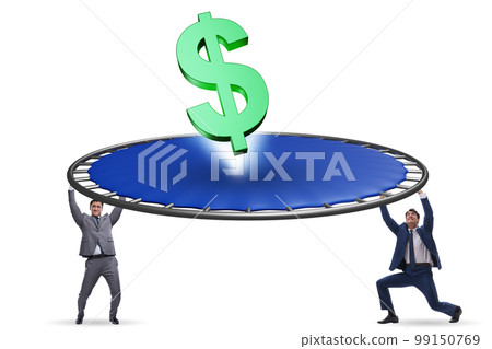 Monetary concept with currency bouncing off the trampoline 99150769