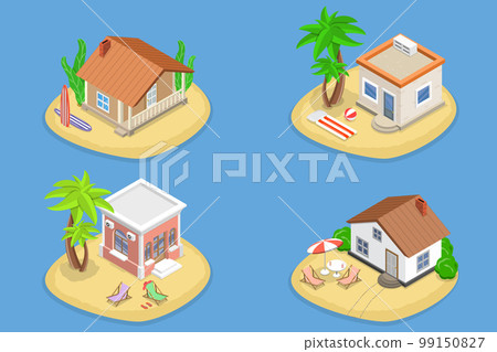 3D Isometric Flat Vector Set of Bungalows 99150827