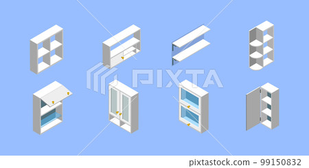 3D Isometric Flat Vector Set of Kitchen Cabinets 99150832