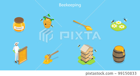 3D Isometric Flat Vector Set of Beekeeping 3D Isometric Flat Vector Set of Beekeeping 99150833