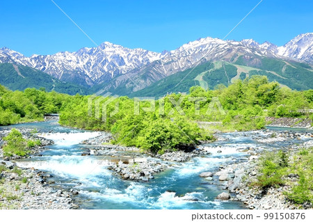 The fresh greenery of Matsukawa and the Northern Alps 99150876