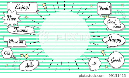 Background with handwritten speech bubbles popping out with text background stripes 99151413