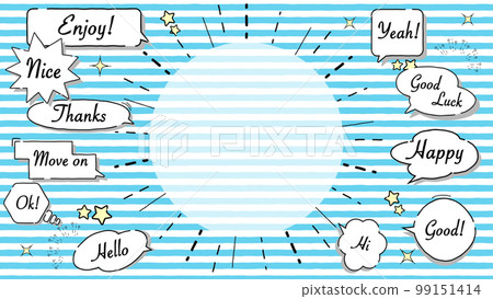 Background with handwritten speech bubbles popping out with text background stripes 99151414