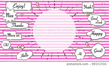 Background with handwritten speech bubbles popping out with text background stripes 99151416