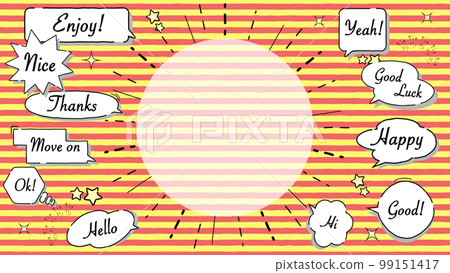 Background with handwritten speech bubbles popping out with text background stripes 99151417