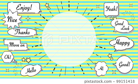 Background with handwritten speech bubbles popping out with text background stripes Background with handwritten speech bubbles popping out with text background stripes 99151418