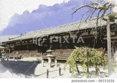 奈良縣生駒郡斑鳩町水彩畫法隆寺畫堂和舍利堂 99151638