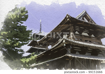 Watercolor-style Horyuji Main Hall, Ikaruga-cho, Ikoma-gun, Nara Prefecture Watercolor-style Horyuji Main Hall, Ikaruga-cho, Ikoma-gun, Nara Prefecture 99151666