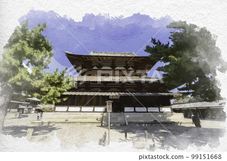 奈良縣生駒郡斑鳩町水彩畫法隆寺本堂 奈良縣生駒郡斑鳩町水彩畫法隆寺本堂 99151668