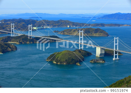 [愛媛縣]晴天時的來島海峽大橋（島波海道） 99151974
