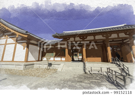 Watercolor-style Horyuji Temple, Daihozoin, Ikaruga-cho, Ikoma-gun, Nara Prefecture 99152118
