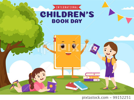 International Children's Book Day on April 2 Illustration with Kids Reading or Writing Books in Flat Cartoon Hand Drawn for Landing Page Templates 99152251