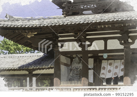 奈良縣生駒郡斑鳩町水彩畫法隆寺中央門 99152295
