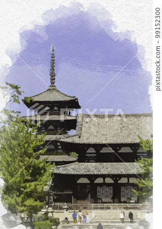 Watercolor-style Horyuji Central Gate, Ikaruga-cho, Ikoma-gun, Nara Prefecture 99152300