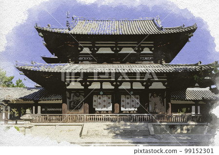 Watercolor-style Horyuji Central Gate, Ikaruga-cho, Ikoma-gun, Nara Prefecture 99152301
