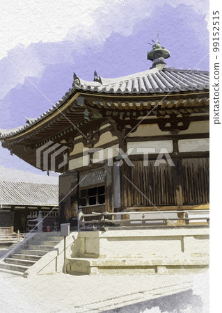 奈良縣生駒郡斑鳩町法隆寺水彩畫夢殿 奈良縣生駒郡斑鳩町法隆寺水彩畫夢殿 99152515