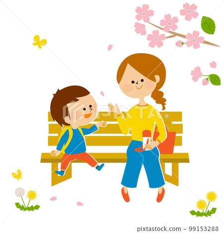 親子賞櫻插畫素材 99153288