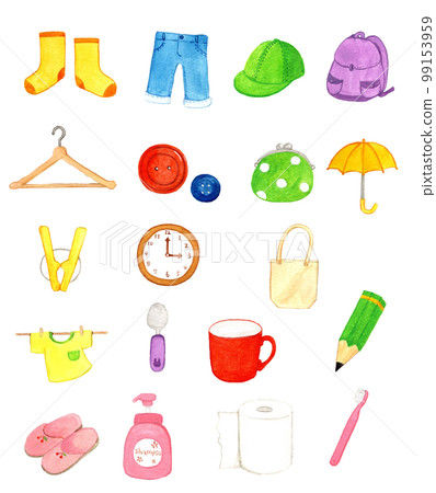 Hand drawn watercolor illustration set of cute accessories in the house 99153959