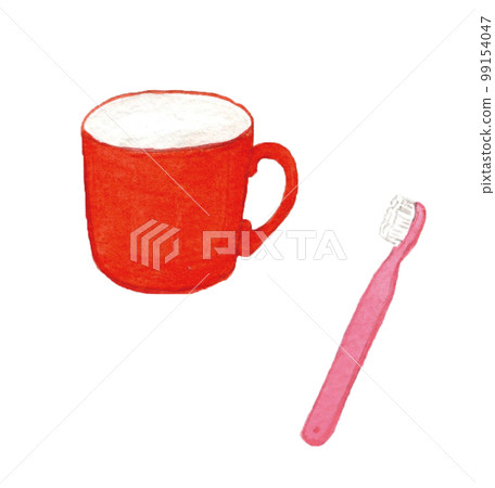 Hand drawn watercolor cute cup and toothbrush set illustration 99154047