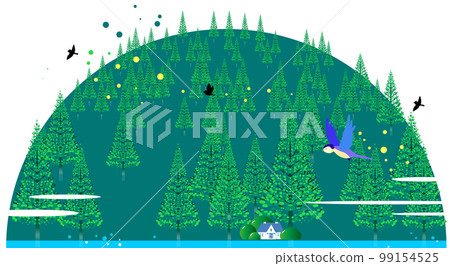 清新的青山和野鳥的清爽風景 99154525