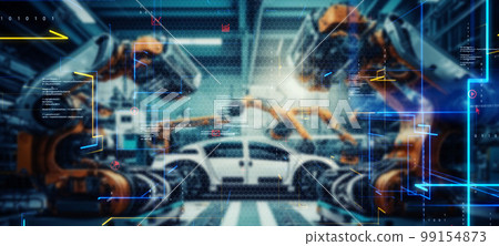 Automobile factory and technology Horizontal visuals for banners and advertisements 99154873