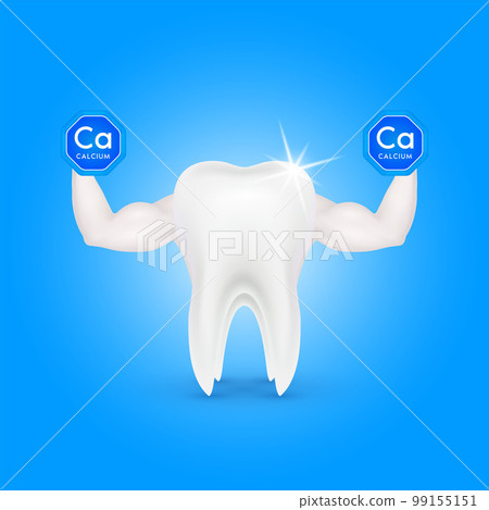 Tooth showing strong muscles powerful. Holding a dumbbell calcium blue. Vitamins minerals. Tooth showing strong muscles powerful. Holding a dumbbell calcium blue. Vitamins minerals. 99155151