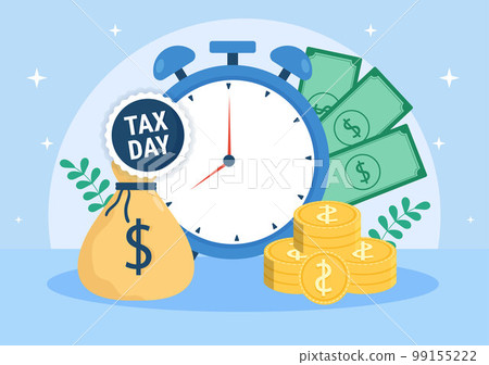 Tax Day Illustration with Clipboard Form, Clock, Calendar and Coins Money for Web Banner or Landing Page in Flat Cartoon Hand Drawn Templates 99155222