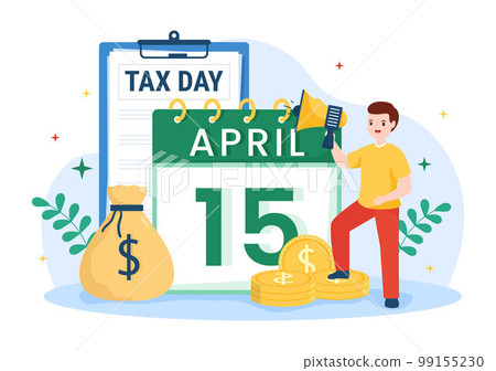 Tax Day Illustration with Clipboard Form, Clock, Calendar and Coins Money for Web Banner or Landing Page in Flat Cartoon Hand Drawn Templates 99155230