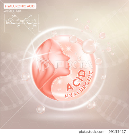 Hyaluroic Acid with drop collagen and the third ingredient can be separated. On a light pink background. Beauty cosmetic product. 3D Vector EPS10 Hyaluroic Acid with drop collagen and the third ingredient can be separated. On a light pink background. Beauty cosmetic product. 3D Vector EPS10 99155417