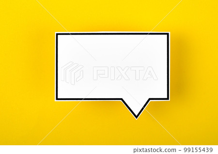 The Speech bubble with copy space communication talking speaking concepts on yellow background. The Speech bubble with copy space communication talking speaking concepts on yellow background. 99155439