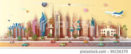 Travel landmark Kuwait in city downtown architecture skyline and Asia tourism. 99156370