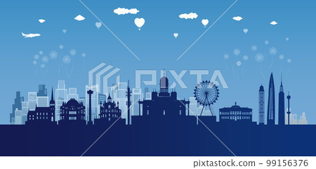 Travel landmark of Finland skyline in silhouette vector isolated cityscape panoramic. 99156376