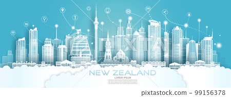 Technology wireless network communication smart city with icon in New Zealand. Technology wireless network communication smart city with icon in New Zealand. 99156378